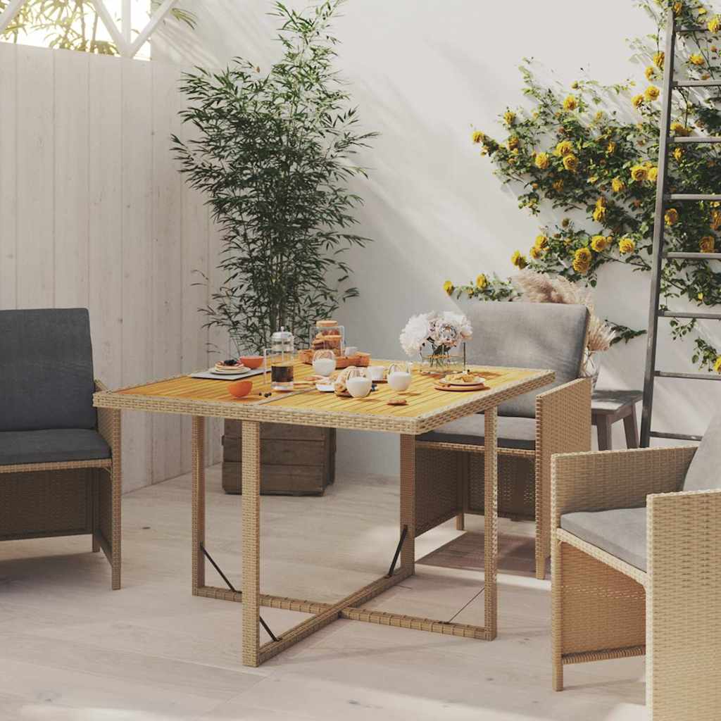 vidaXL Τραπέζι Κήπου Μπεζ 109x107x74 εκ. Συνθετικό Ρατάν/Μασίφ Ακακία