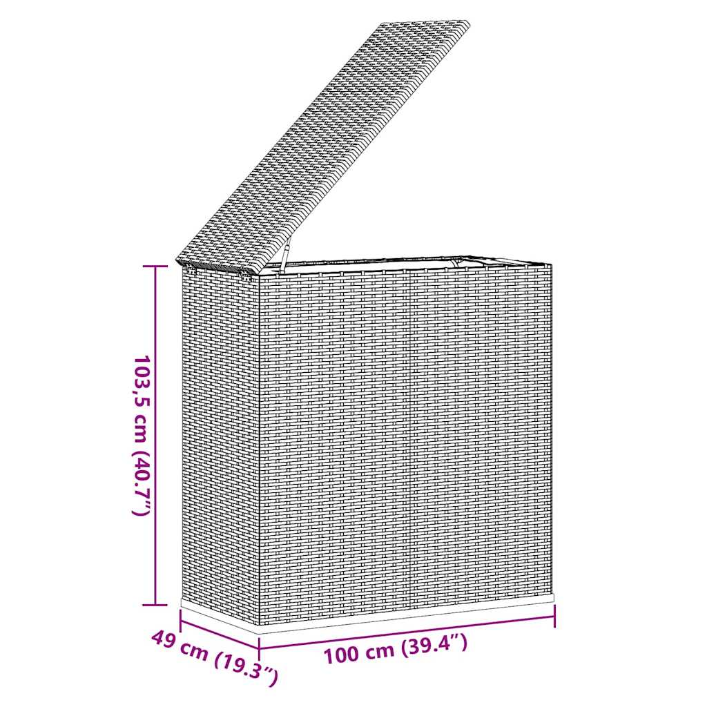 vidaXL Κουτί Μαξιλαριού Κήπου Μαύρο 100x49x103,5 εκ. Ρατάν Πολυαιθ.