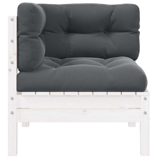 vidaXL Καναπές Κήπου Γωνιακός από Μασίφ Ξύλο Πεύκου με Λευκά Μαξιλάρια