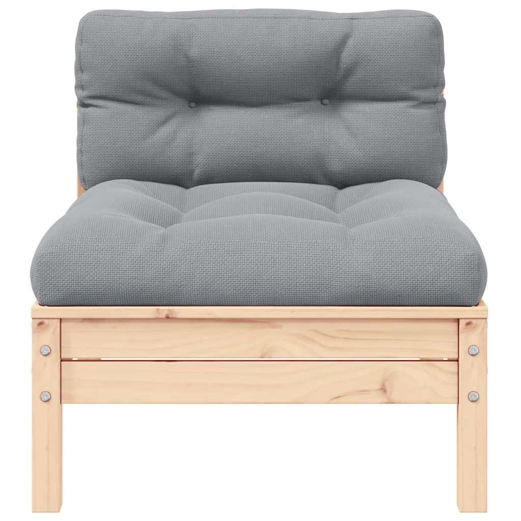 vidaXL Καναπές Κήπου Μεσαίος από Μασίφ Ξύλο Πεύκου με Γκρι Μαξιλάρια