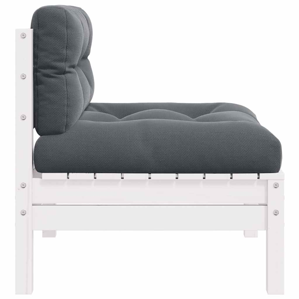 vidaXL Καναπές Κήπου Μεσαίος από Μασίφ Ξύλο Πεύκου με Λευκά Μαξιλάρια