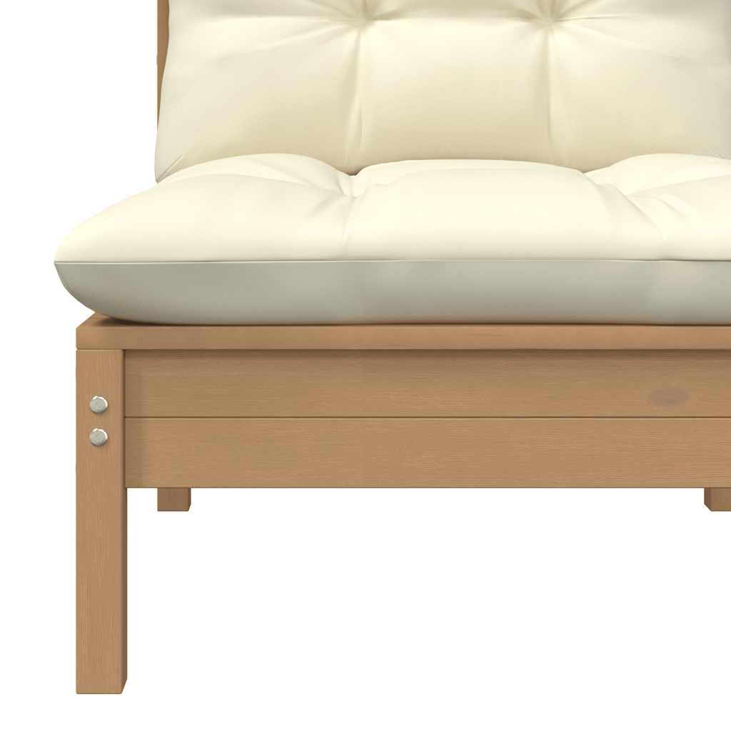 vidaXL Καναπές Κήπου Μεσαίος Καφέ Μελί Μασίφ Ξύλο Πεύκου με Μαξιλάρια