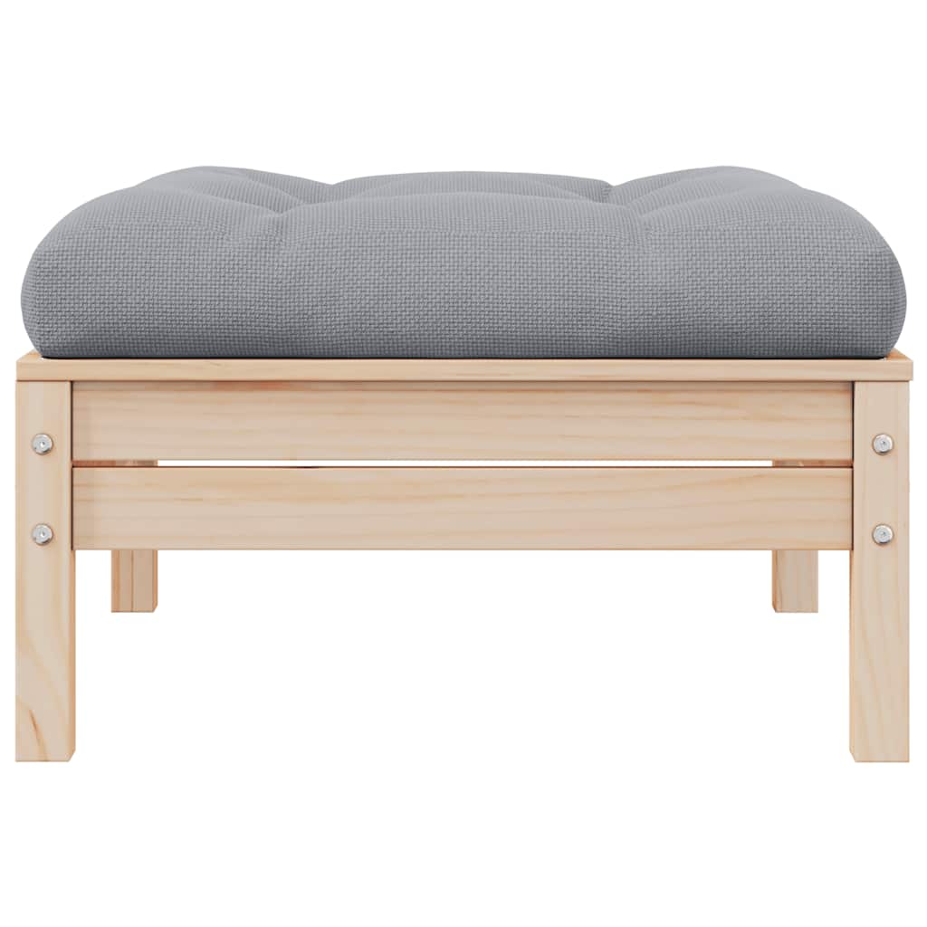 vidaXL Υποπόδιο Κήπου από Μασίφ Ξύλο Πεύκου με Γκρι Μαξιλάρι