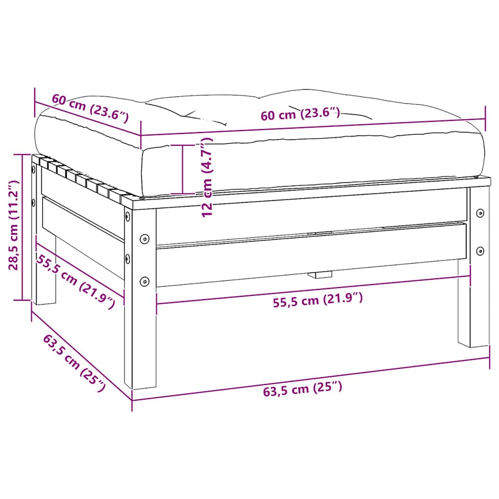 vidaXL Υποπόδιο Κήπου από Μασίφ Ξύλο Πεύκου με Κρεμ Μαξιλάρι
