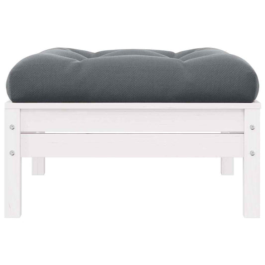 vidaXL Υποπόδιο Κήπου Λευκό από Μασίφ Ξύλο Πεύκου με Ανθρακί Μαξιλάρι