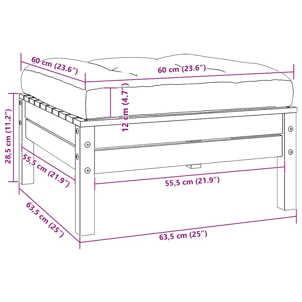 vidaXL Υποπόδιο Κήπου Λευκό από Μασίφ Ξύλο Πεύκου με Ανθρακί Μαξιλάρι