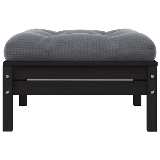 vidaXL Υποπόδιο Κήπου Μαύρο από Μασίφ Ξύλο Πεύκου με Ανθρακί Μαξιλάρι