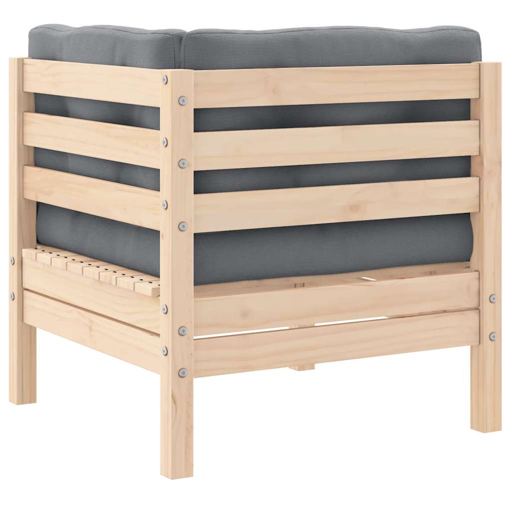 vidaXL Καναπές Κήπου Διθέσιος από Μασίφ Ξύλο Πεύκου με Γκρι Μαξιλάρια