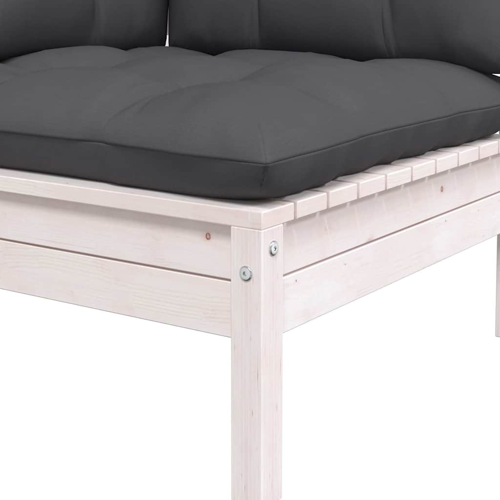 vidaXL Καναπές Κήπου Διθέσιος Λευκός Μασίφ Ξύλο Πεύκου με Μαξιλάρια