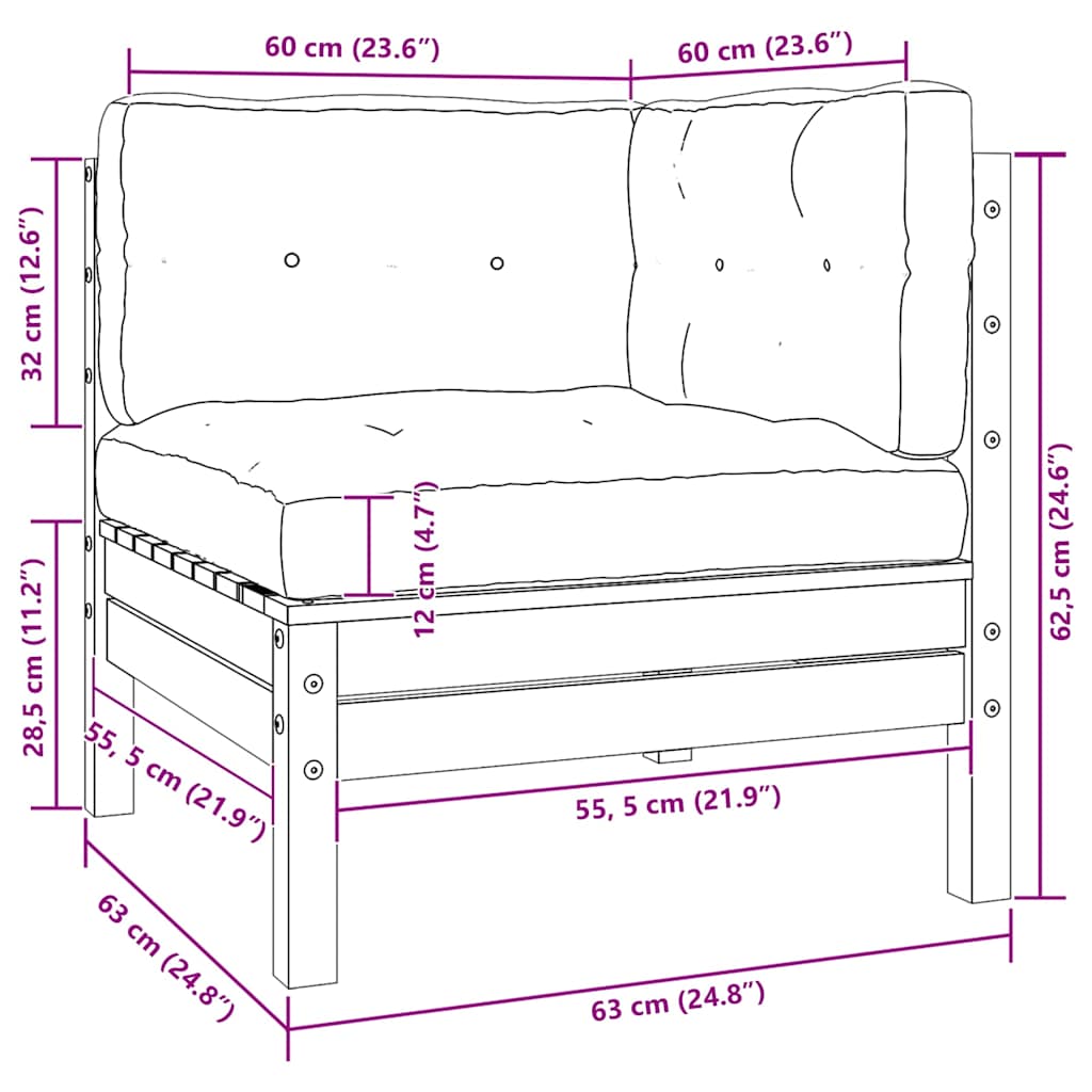 vidaXL Καναπές Κήπου Διθέσιος Λευκός Μασίφ Ξύλο Πεύκου με Μαξιλάρια