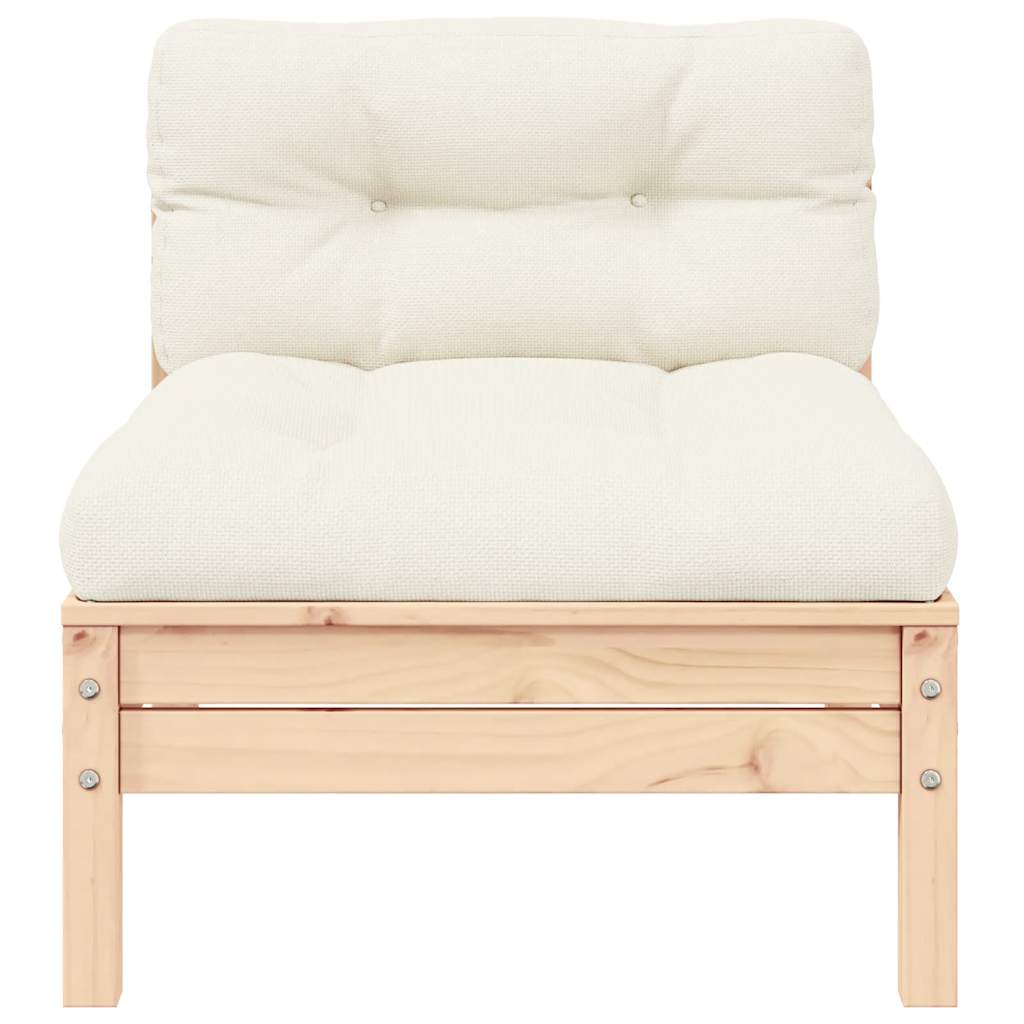 vidaXL Καναπές Κήπου Διθέσιος από Μασίφ Ξύλο Πεύκου με Κρεμ Μαξιλάρια