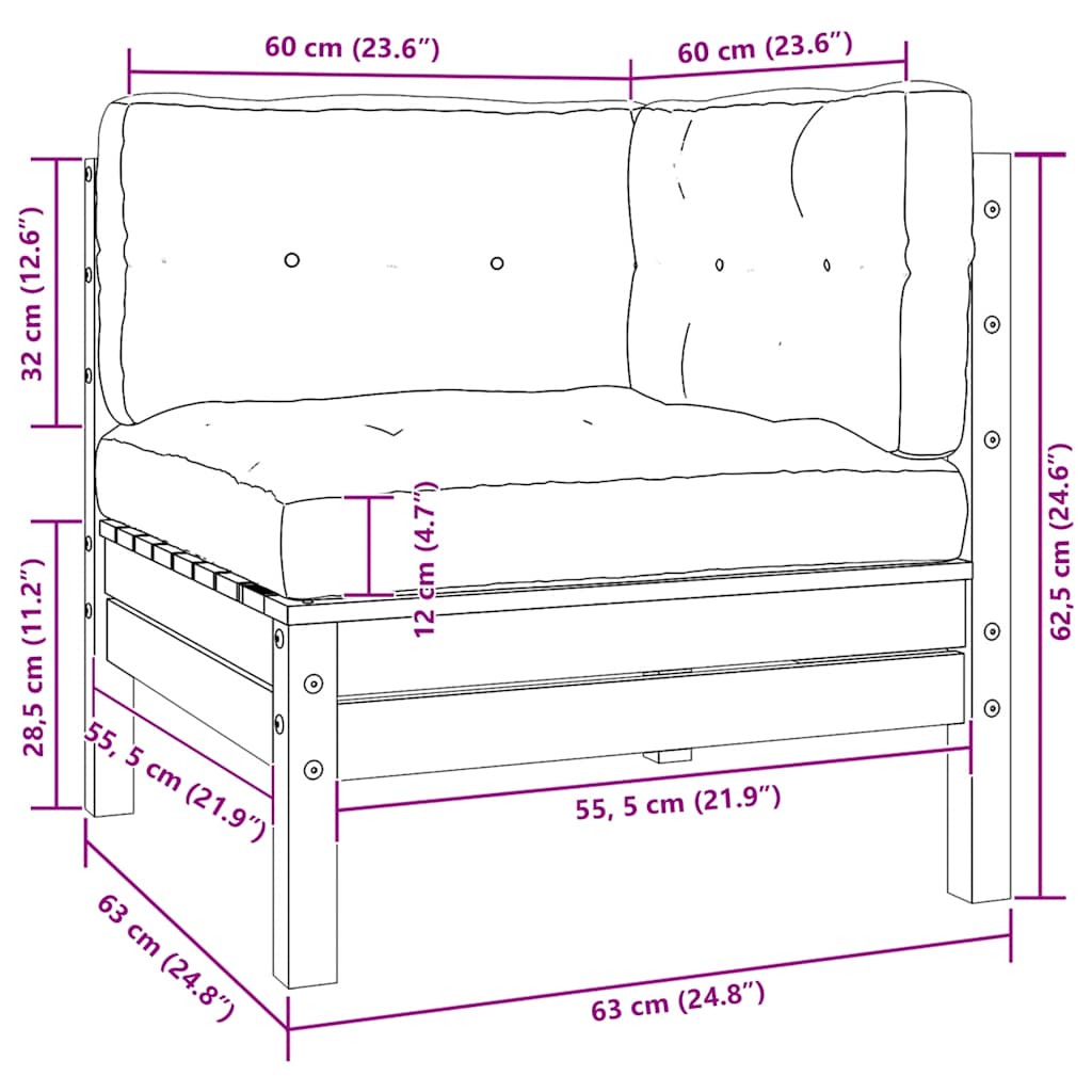 vidaXL Σαλόνι Κήπου Σετ 3 Τεμαχίων από Μασίφ Ξύλο Πεύκου με Μαξιλάρια