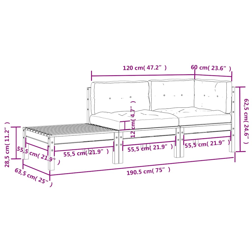 vidaXL Σαλόνι Κήπου Σετ 3 τεμ. από Μασίφ Ξύλο Ακακίας & Κρεμ Μαξιλάρια