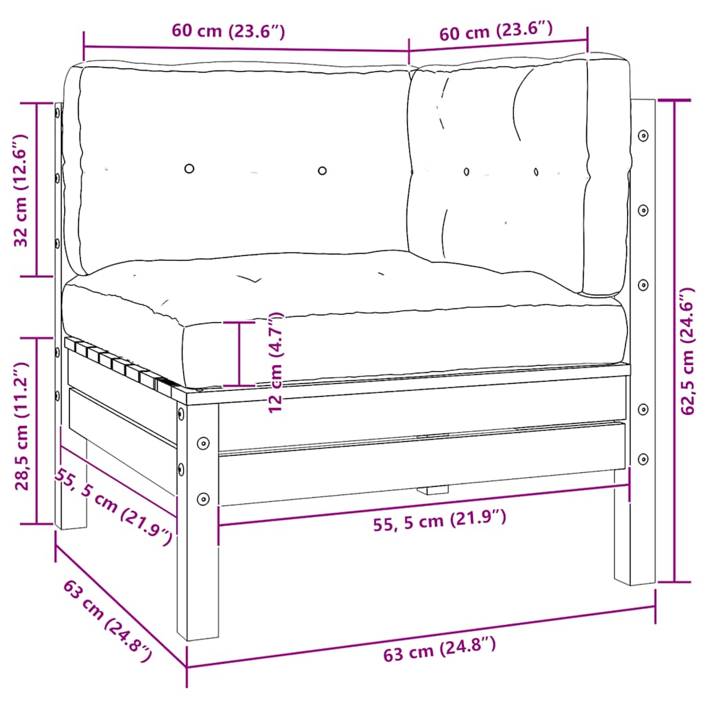vidaXL Σαλόνι Κήπου Σετ 3 τεμ Λευκό από Μασίφ Ξύλο Πεύκου με Μαξιλάρια