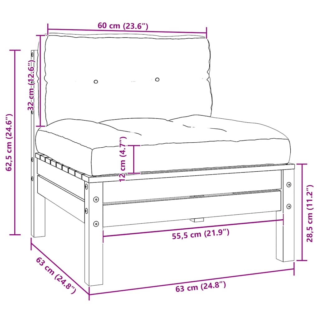 vidaXL Σαλόνι Κήπου Σετ 3 Τεμαχίων Μαύρο Μασίφ Ξύλο Πεύκου & Μαξιλάρια