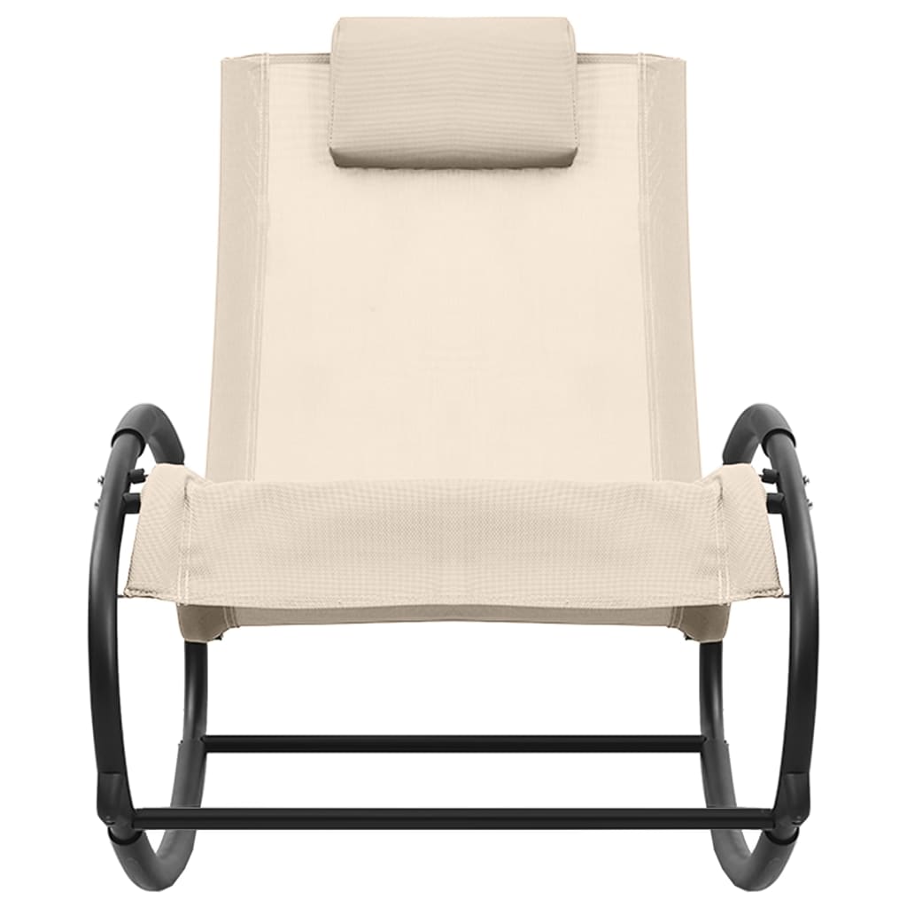 vidaXL Ξαπλώστρα με Μαξιλάρι Κρεμ από Ατσάλι και Textilene