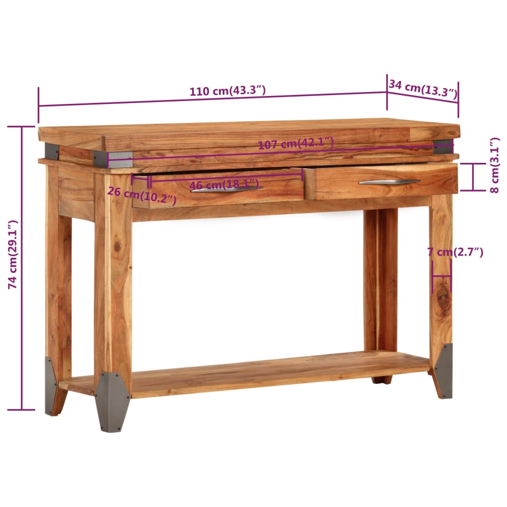vidaXL Τραπέζι Κονσόλα 110 x 34 x 74 εκ. από Μασίφ Ξύλο Ακακίας