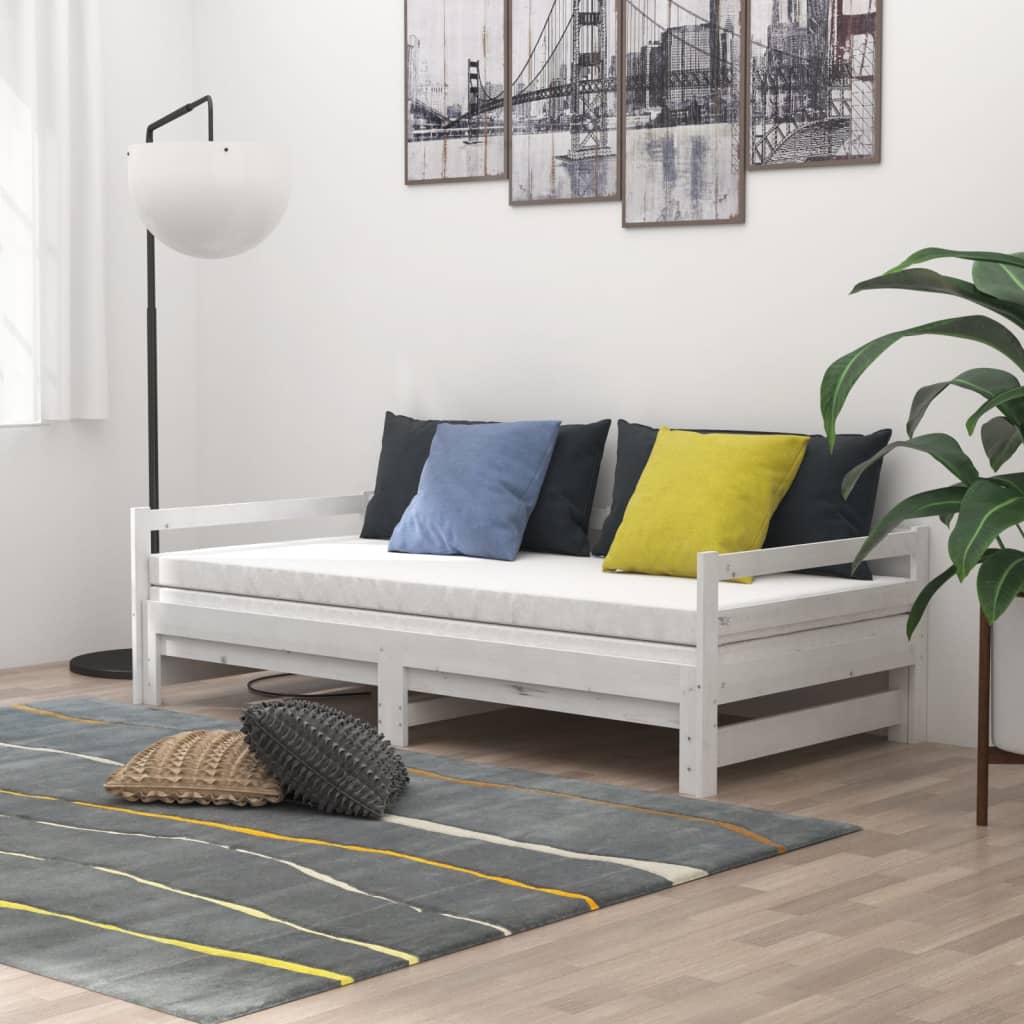 vidaXL Καναπές Κρεβάτι Συρόμενος Λευκός 2x(90x200) εκ. Ξύλο Πεύκου