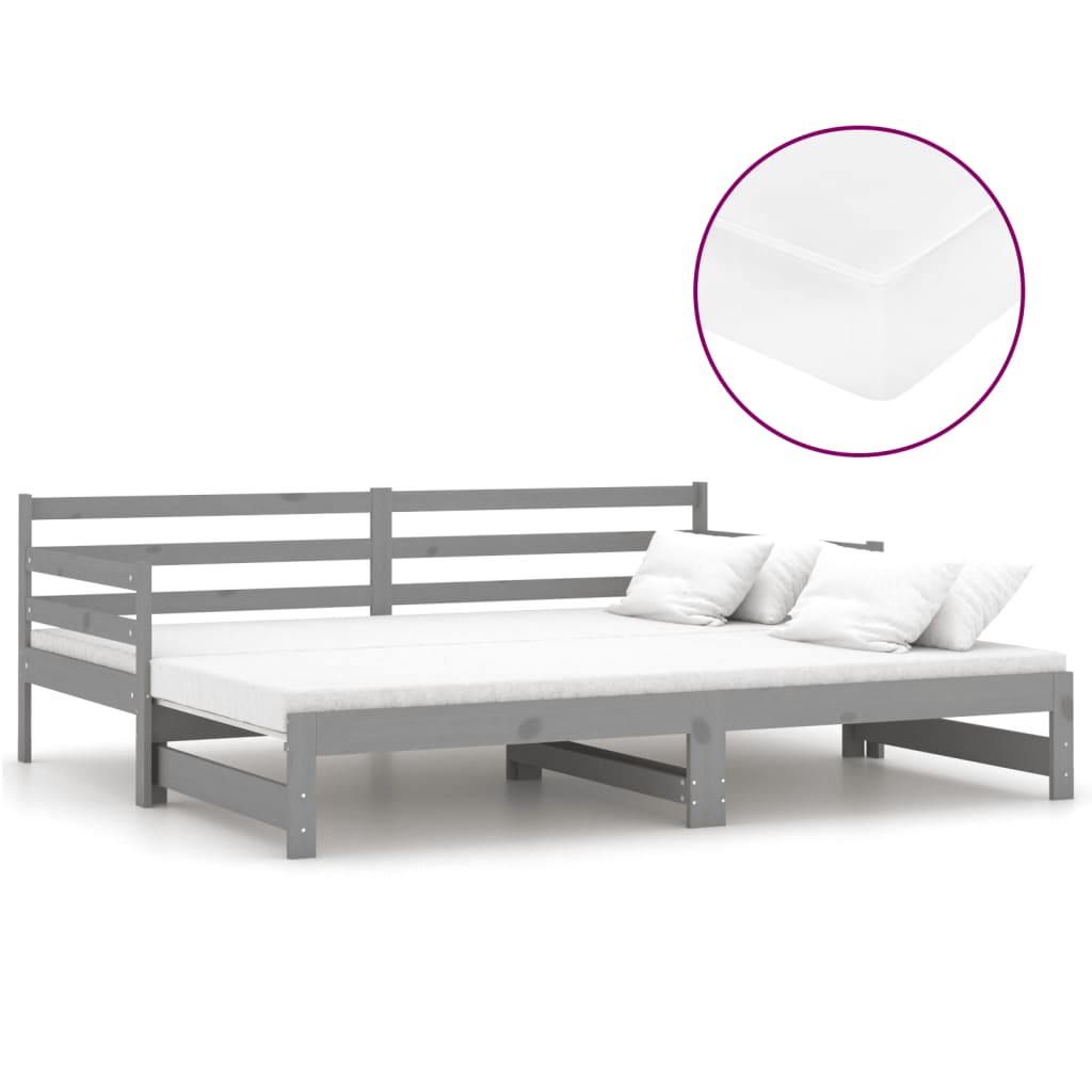 vidaXL Καναπές Κρεβάτι Συρόμενος Γκρι 2x(90x200) εκ. Μασίφ Ξύλο Πεύκου