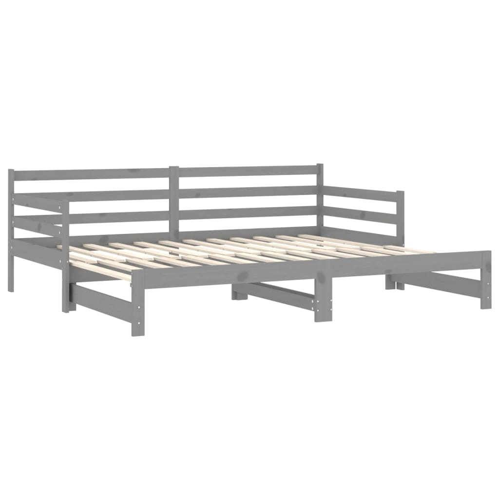 vidaXL Καναπές Κρεβάτι Συρόμενος Γκρι 2x(90x200) εκ. Μασίφ Ξύλο Πεύκου