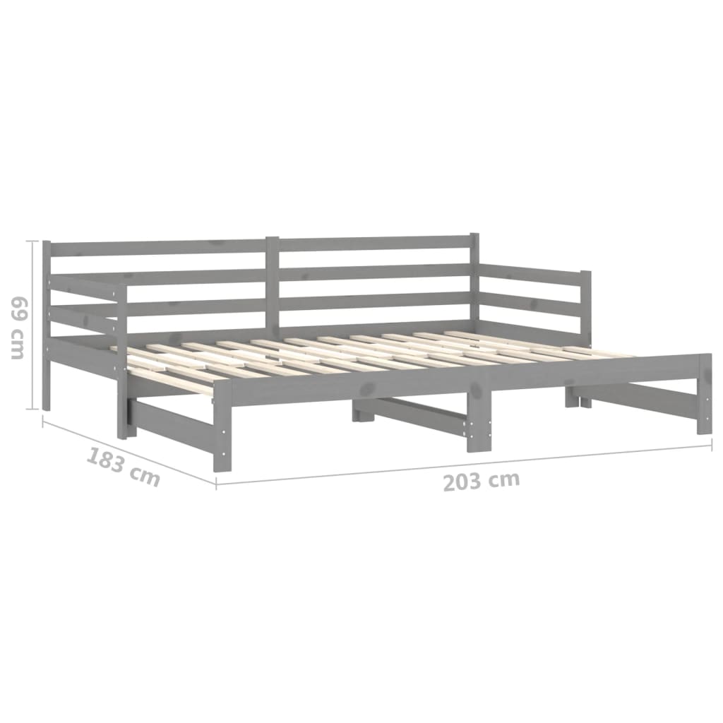 vidaXL Καναπές Κρεβάτι Συρόμενος Γκρι 2x(90x200) εκ. Μασίφ Ξύλο Πεύκου