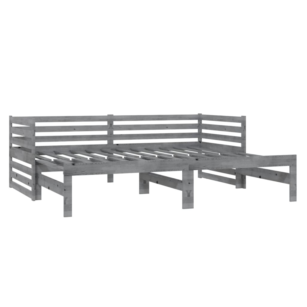 vidaXL Καναπές Κρεβάτι Συρόμενος Γκρι 2x(90x200) εκ. Μασίφ Ξύλο Πεύκου