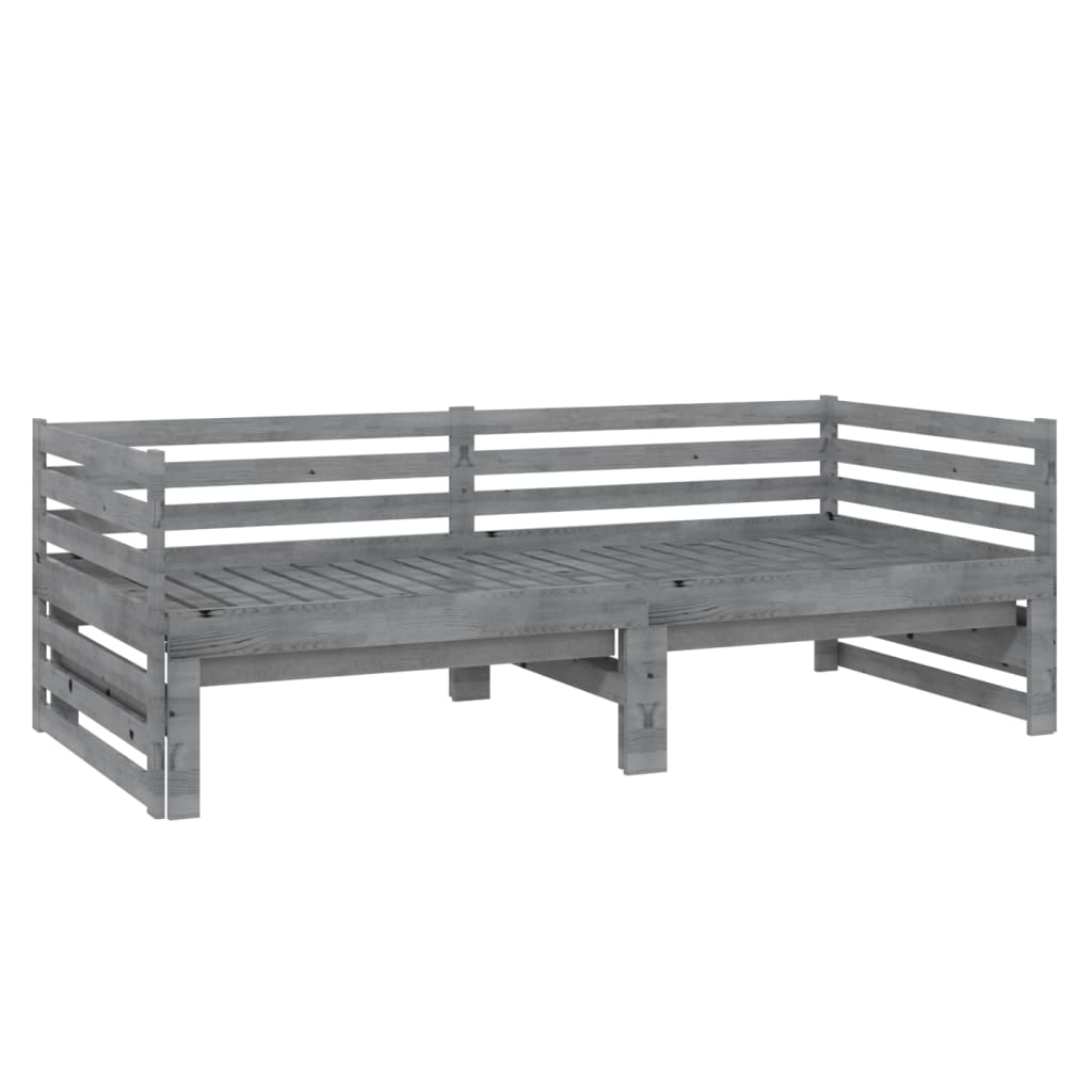 vidaXL Καναπές Κρεβάτι Συρόμενος Γκρι 2x(90x200) εκ. Μασίφ Ξύλο Πεύκου