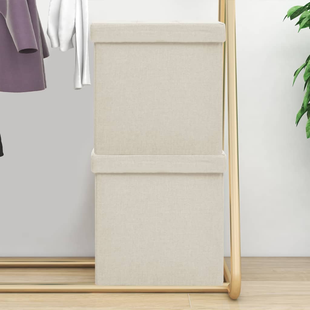 vidaXL Πτυσσόμενα Σκαμπό Αποθήκευσης 2 τεμ. Λευκό Κρεμ Συνθετικό Λινό