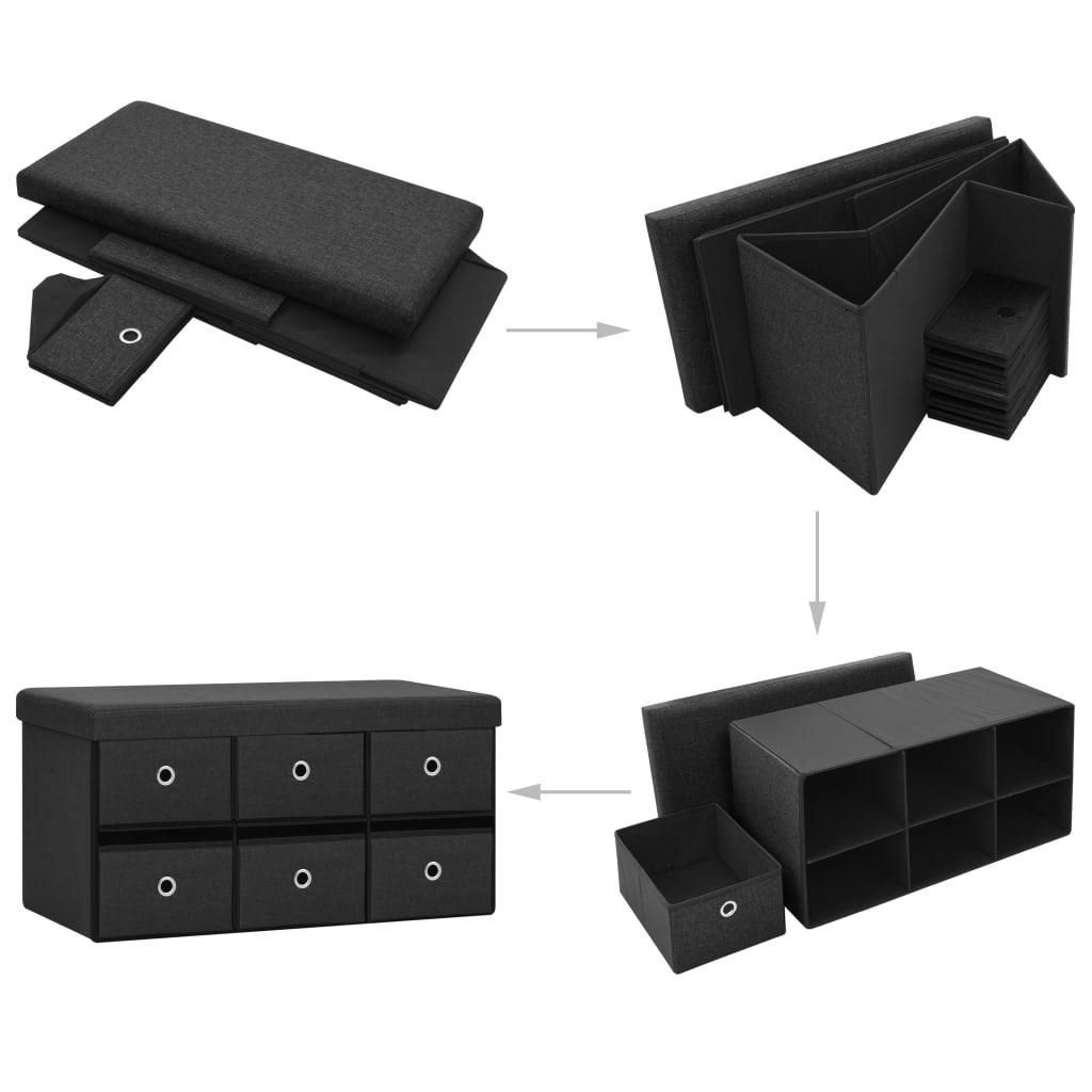 vidaXL Πάγκος Αποθήκευσης Πτυσσόμενος Μαύρος 76x38x38 εκ. Συνθ. Λινό