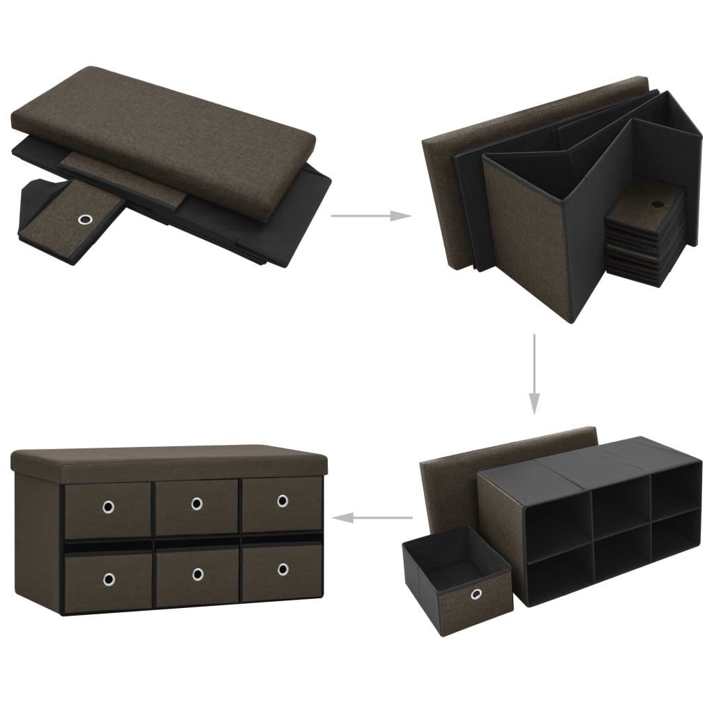 vidaXL Πάγκος Αποθήκευσης Πτυσσόμενος Σκ. Καφέ 76x38x38 εκ. Συνθ. Λινό