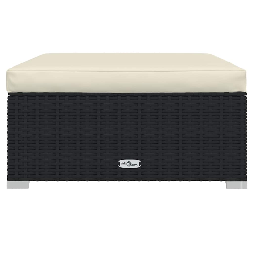 vidaXL Υποπόδιο Κήπου Μαύρο 70x70x30 εκ. Συνθετικό Ρατάν με Μαξιλάρι