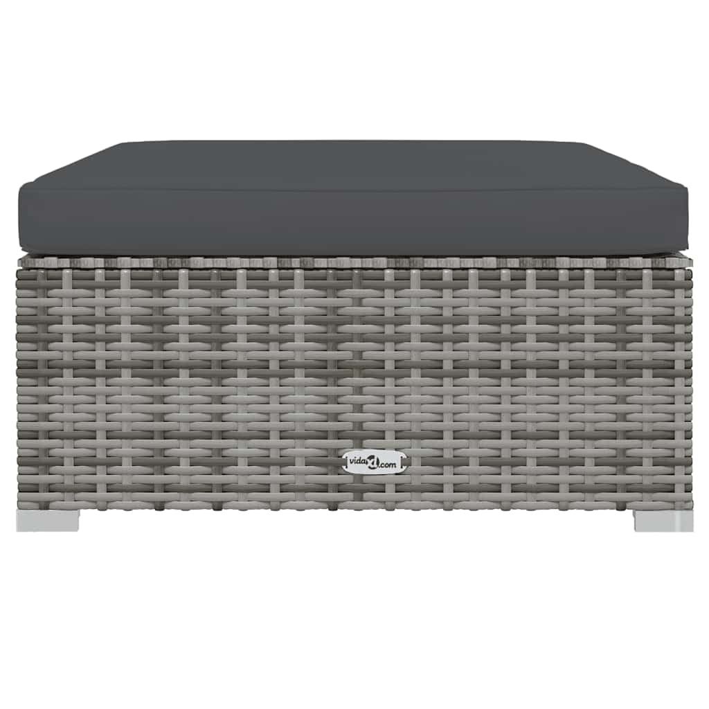 vidaXL Υποπόδιο Κήπου Γκρι 70x70x30 εκ. Συνθετικό Ρατάν με Μαξιλάρι