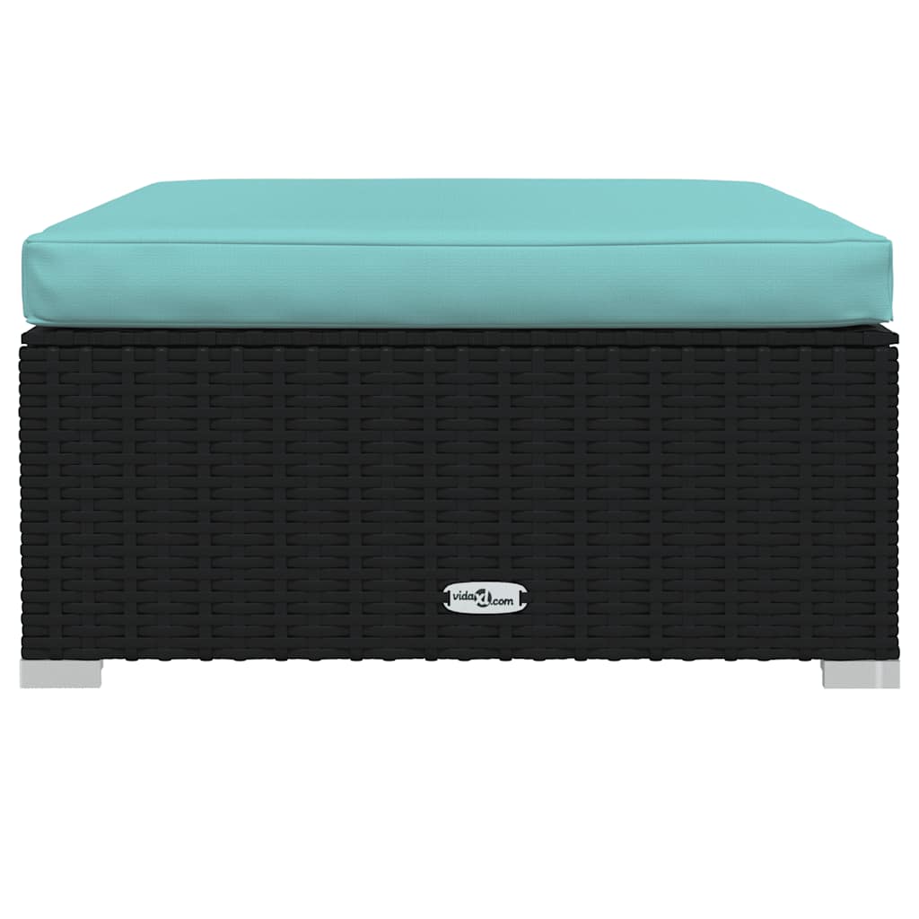 vidaXL Υποπόδιο Κήπου Μαύρο 70x70x30 εκ. Συνθετικό Ρατάν με Μαξιλάρι