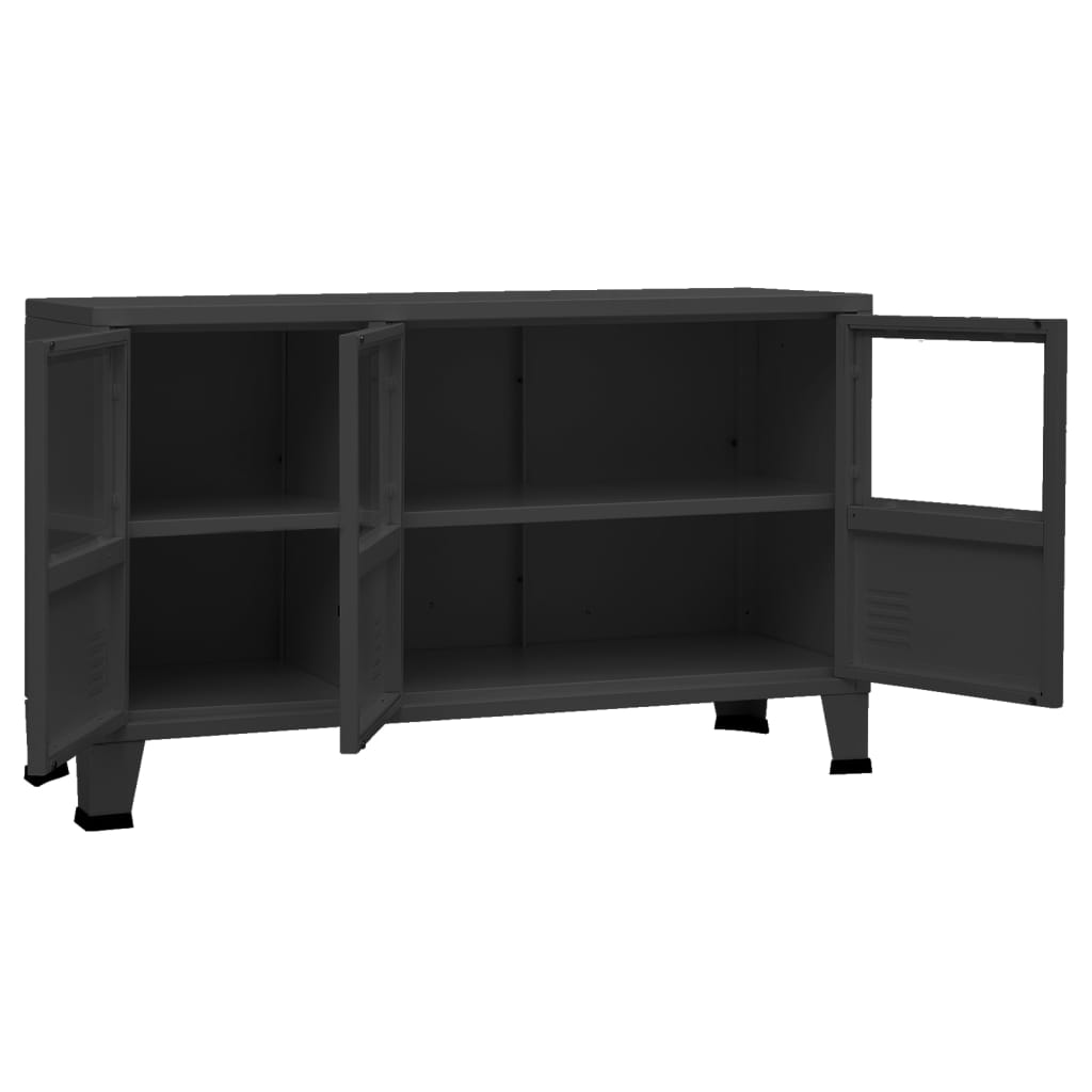 vidaXL Μπουφές Βιομηχανικό Στιλ Μαύρος 105x35x62 εκ. Μέταλλο / Γυαλί