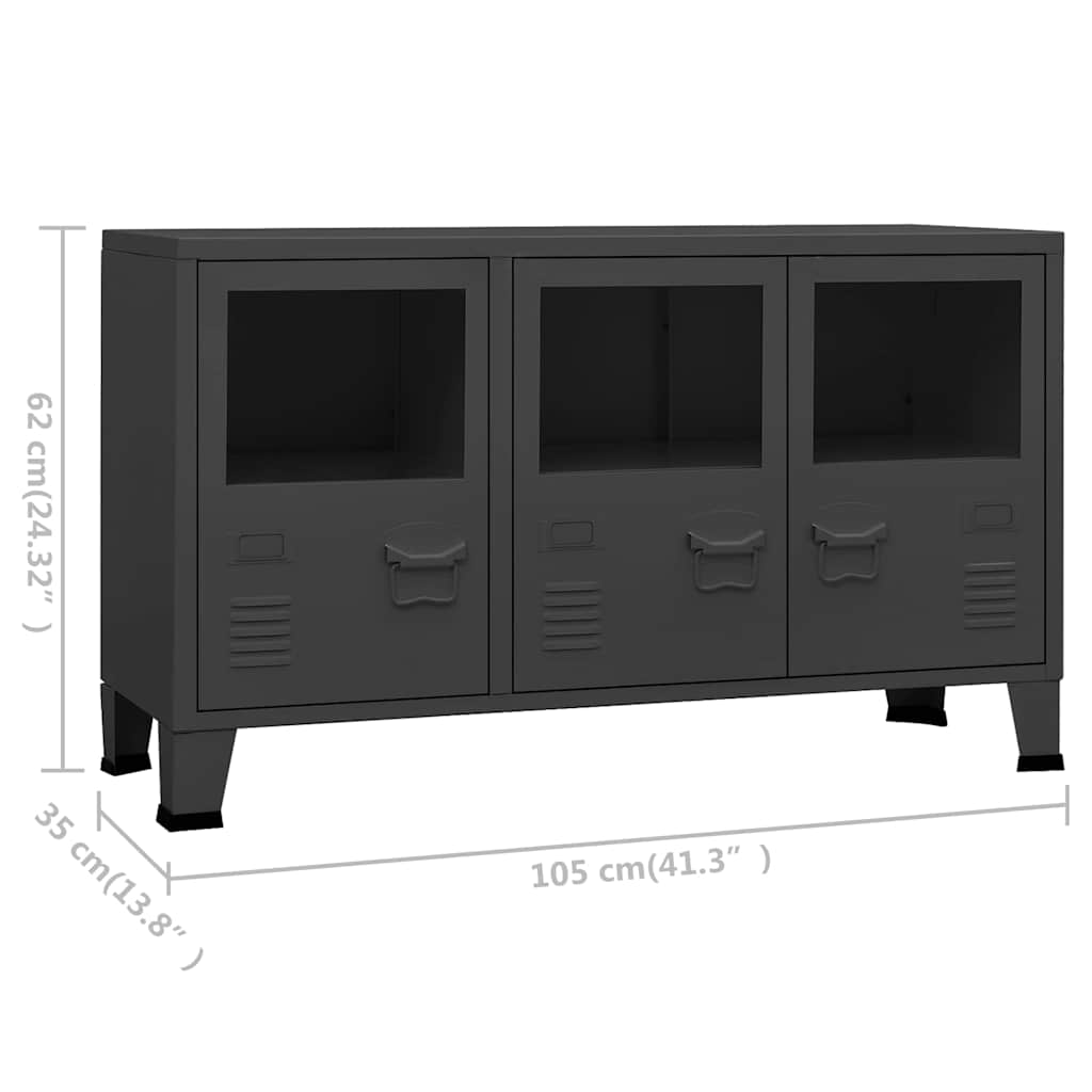 vidaXL Μπουφές Βιομηχανικό Στιλ Ανθρακί 105x35x62 εκ. Μέταλλο / Γυαλί