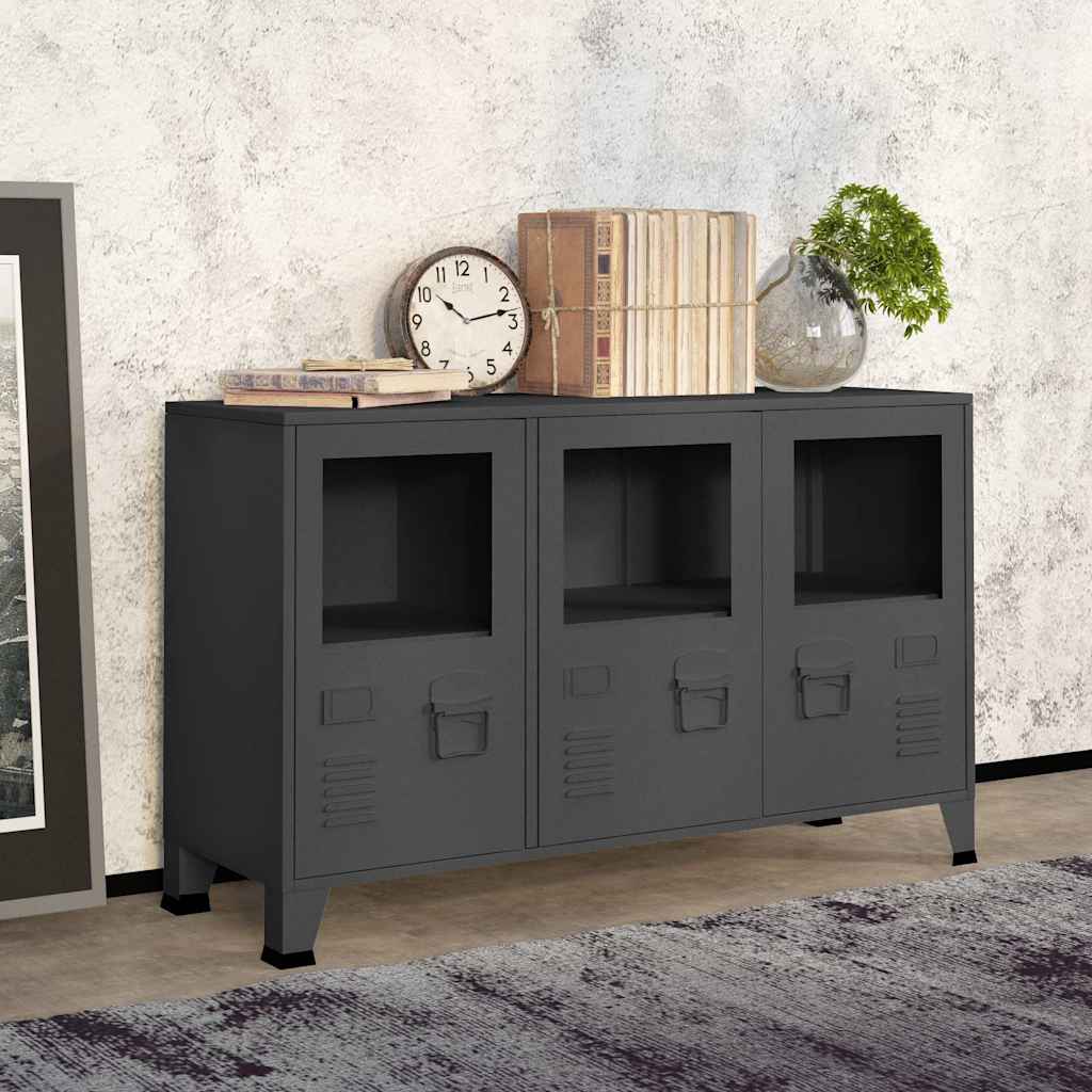 vidaXL Μπουφές Βιομηχανικό Στιλ Ανθρακί 105x35x62 εκ. Μέταλλο / Γυαλί