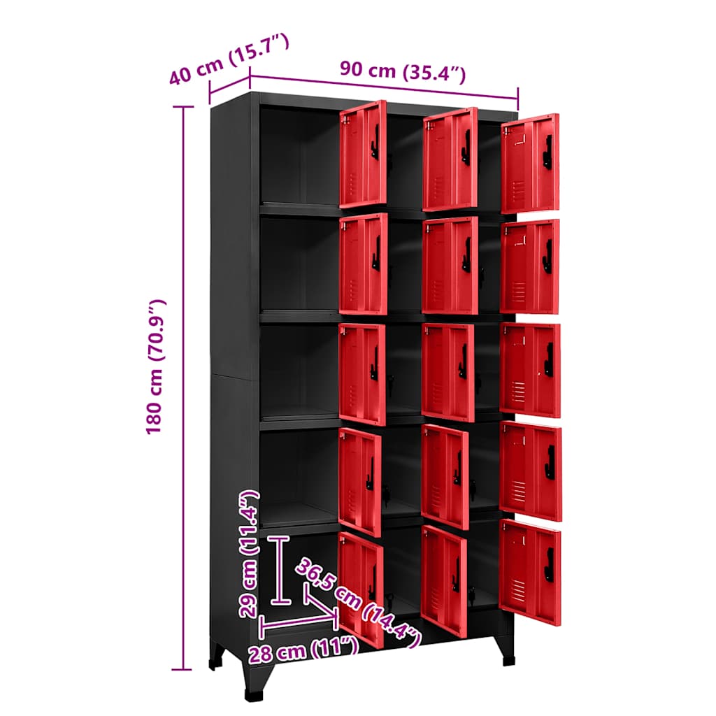vidaXL Φοριαμός Ανθρακί και Κόκκινο 90 x 40 x 180 εκ. Ατσάλινος