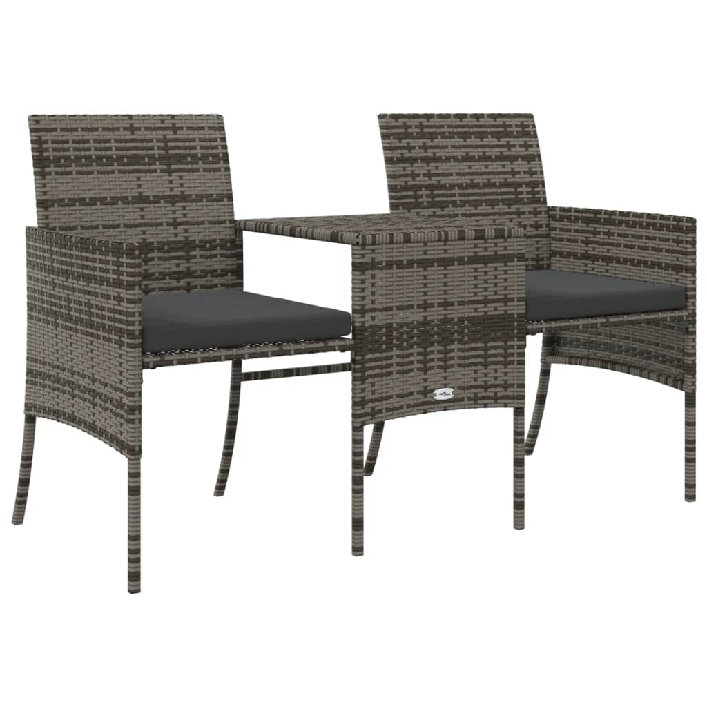 vidaXL Καναπές Κήπου Διθέσιος με Τραπέζι & Σκαμπό Γκρι Συνθ. Ρατάν