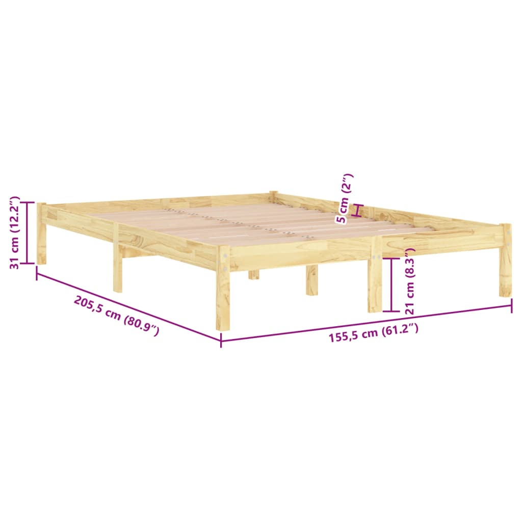 vidaXL Πλαίσιο Κρεβατιού 150 x 200 εκ. Μασίφ Ξύλο King Size
