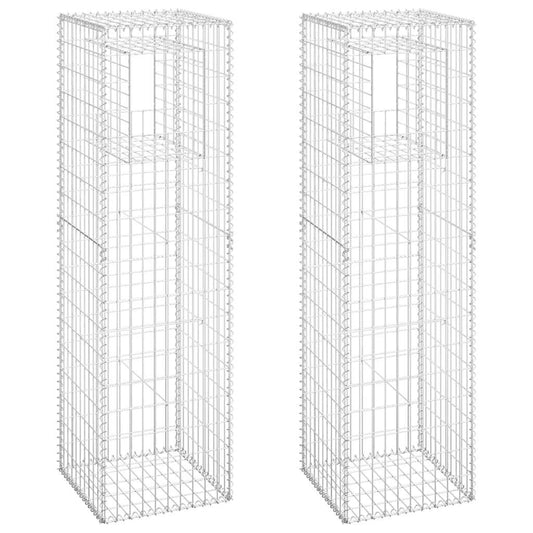 vidaXL Συρματοκιβώτια Στύλοι 2 τεμ. 50 x 50 x 180 εκ. Σιδερένιοι