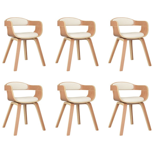 vidaXL Καρέκλα Τραπεζαρίας 6 τεμ Κρεμ Συνθετικό Δέρμα & Λυγισμένο Ξύλο