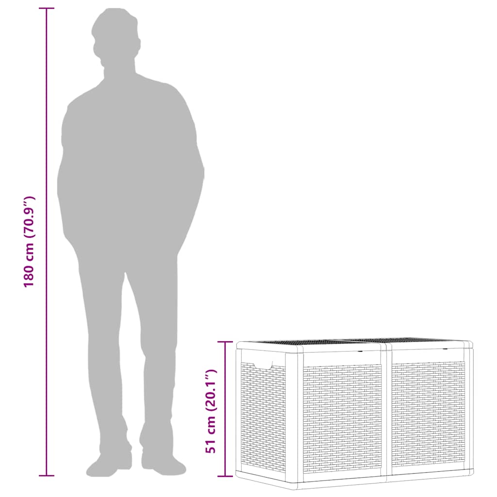 vidaXL Μπαούλο Αποθήκευσης Κήπου Μαύρο 180 Λίτρα Ρατάν Πολυπροπυλενίου
