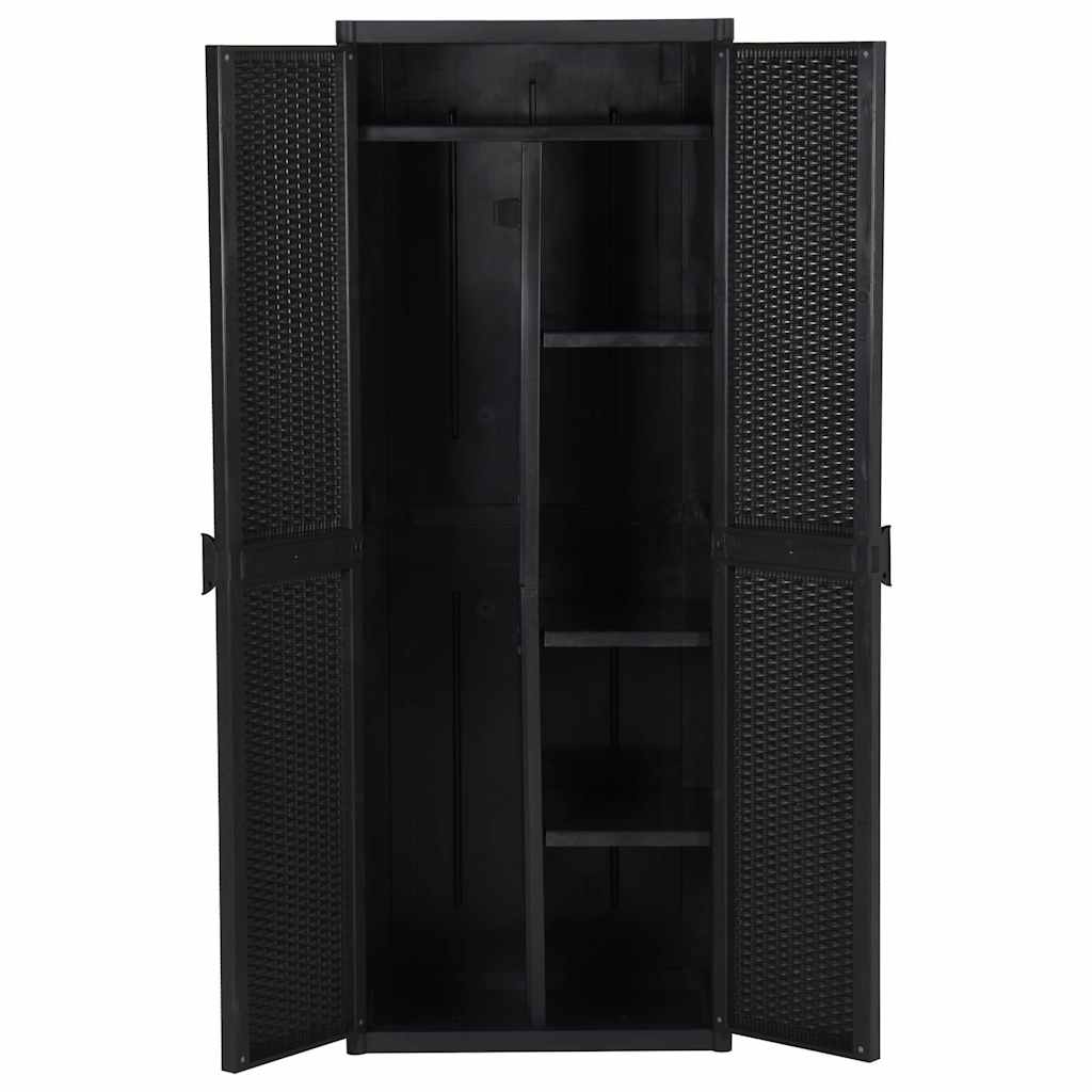 vidaXL Ντουλάπι Αποθήκευσης Κήπου Μαύρο 65x45x172 εκ. από Ρατάν PP