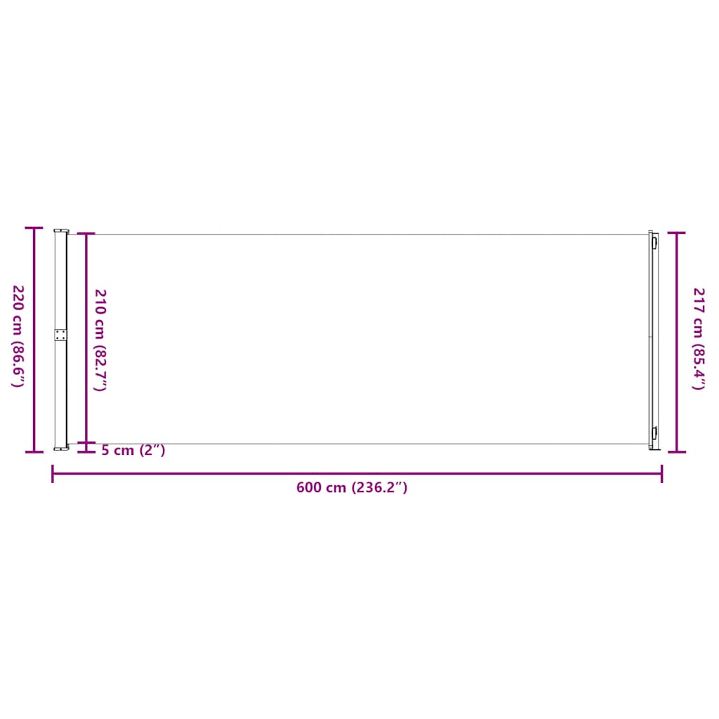 vidaXL Σκίαστρο Πλαϊνό Συρόμενο Βεράντας Κρεμ 220 x 600 εκ.