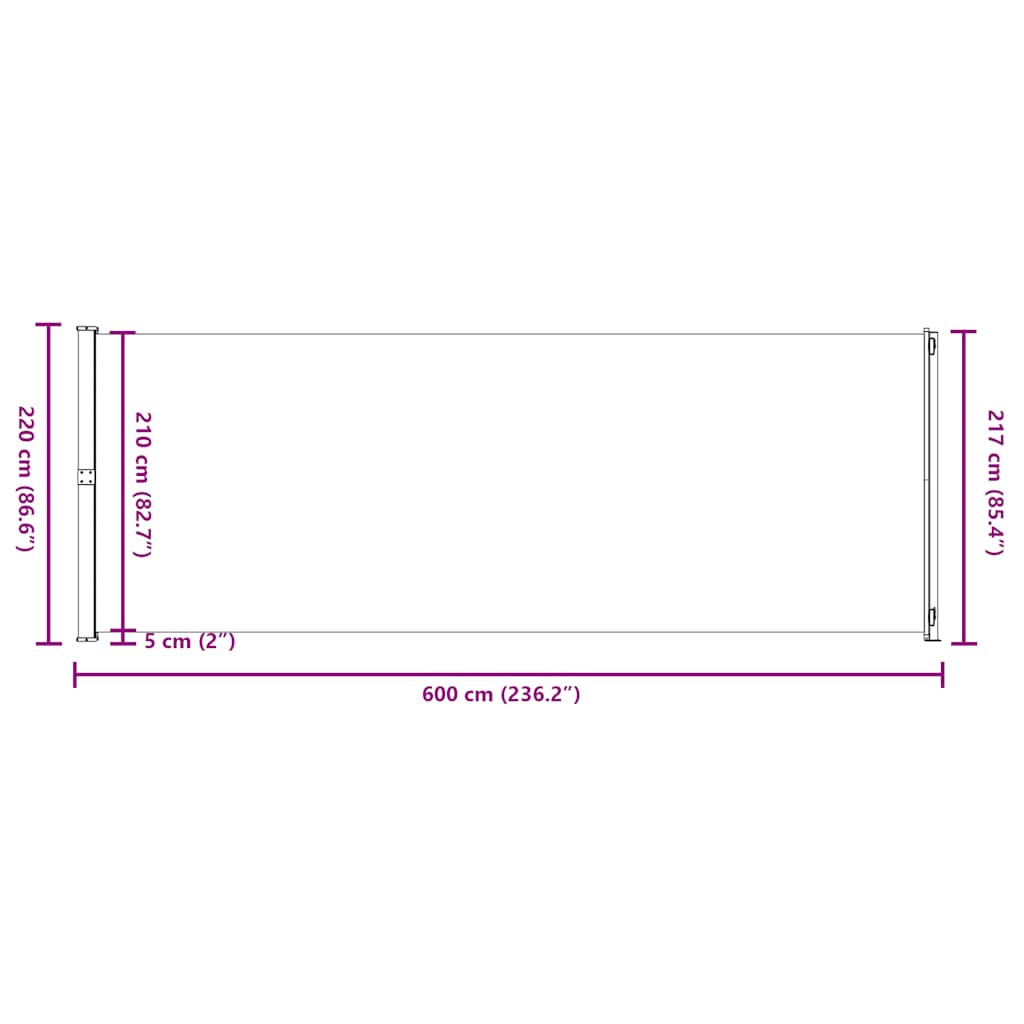vidaXL Σκίαστρο Πλαϊνό Συρόμενο Βεράντας Γκρι 220 x 600 εκ.