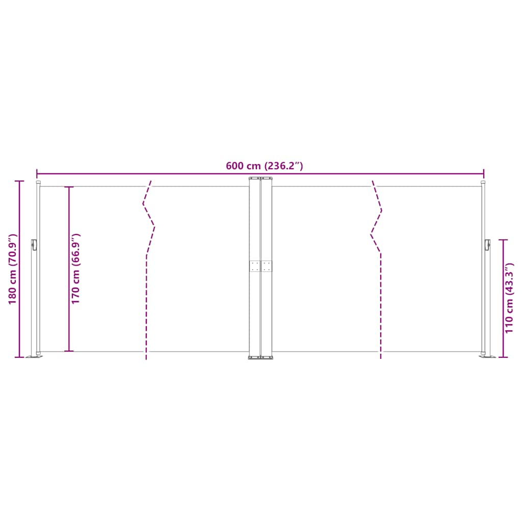 vidaXL Σκίαστρο Πλαϊνό Συρόμενο Κρεμ 180 x 600 εκ.