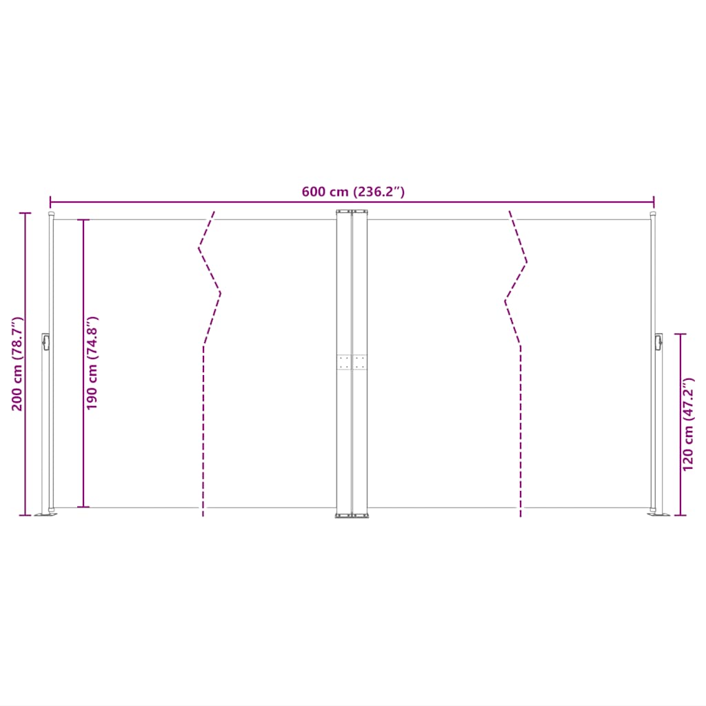 vidaXL Σκίαστρο Πλαϊνό Συρόμενο Μαύρο 200 x 600 εκ.