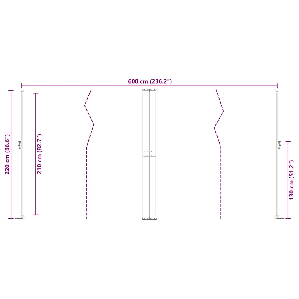 vidaXL Σκίαστρο Πλαϊνό Συρόμενο Καφέ 220 x 600 εκ.