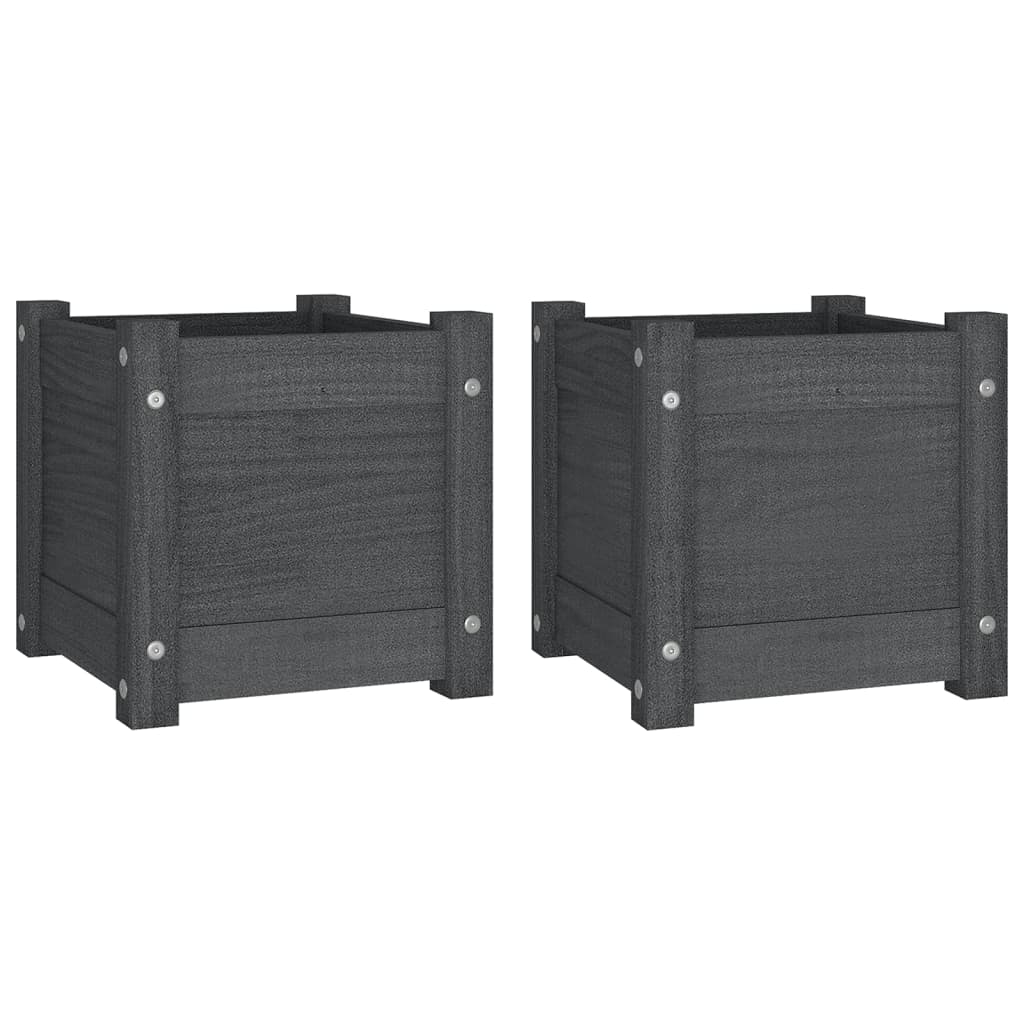 vidaXL Ζαρντινιέρες 2 τεμ. Γκρι 31 x 31 x 31 εκ. από Μασίφ Ξύλο Πεύκου