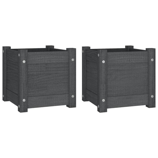 vidaXL Ζαρντινιέρες 2 τεμ. Γκρι 31 x 31 x 31 εκ. από Μασίφ Ξύλο Πεύκου